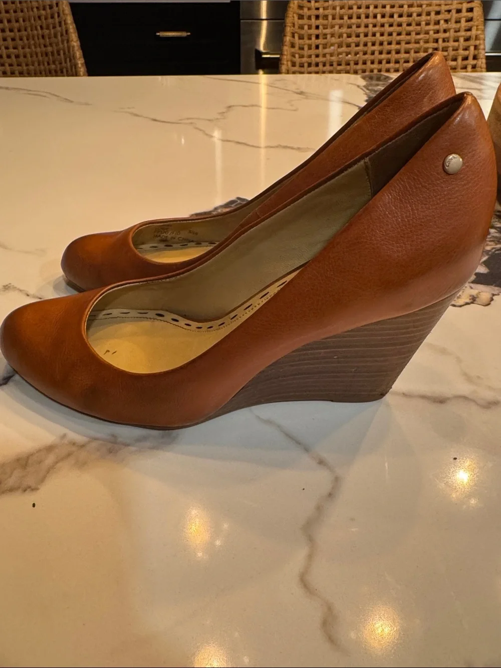 Coach Tan Leather Almond-Toe Pumps